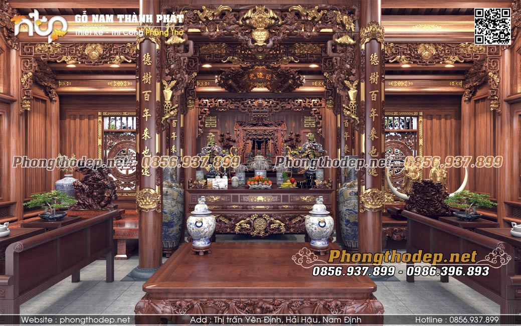 Bố trí nội thất nhà gỗ 5 gian